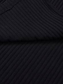 RueChic Chicas Falda con diseño de parche de letra bajo con abertura tejido de canalé - Negro - Ver 4