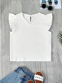 Chicas adolescentes Blusa ribete con fruncido de espalda con abertura de ojo - Blanco - Ver 1