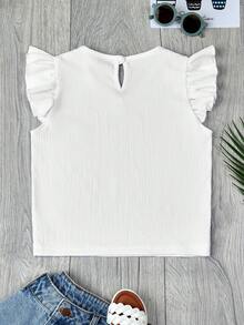 Chicas adolescentes Blusa ribete con fruncido de espalda con abertura de ojo - Blanco - Ver 2