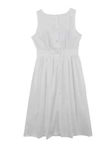 Vestido línea A unicolor con bolsillo oblicuo - Blanco - Ver 2