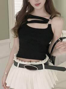 Top tank crop unicolor con abertura delantera - Negro - Ver 1