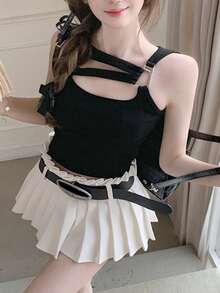 Top tank crop unicolor con abertura delantera - Negro - Ver 3