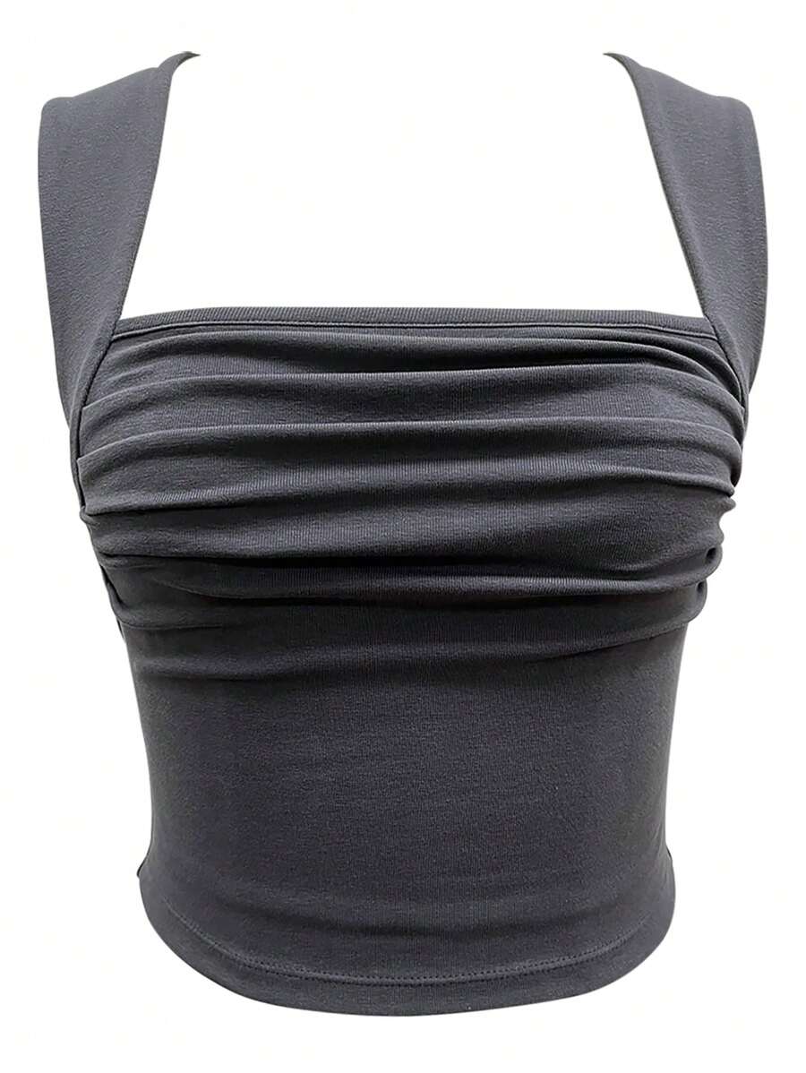 Solid Ruched Bustier Tank Top