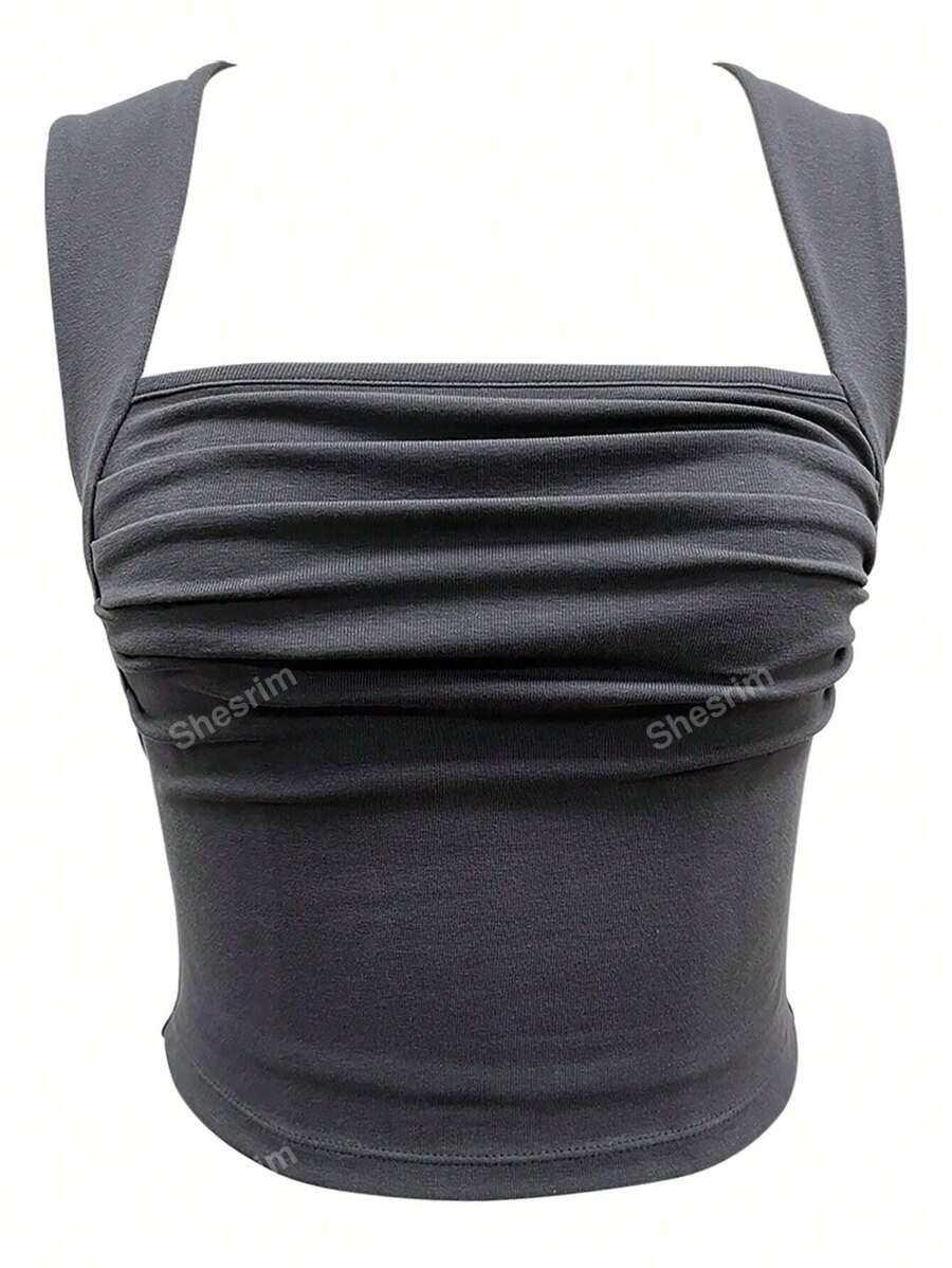 Solid Ruched Bustier Tank Top