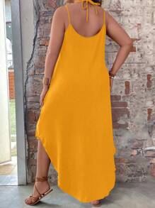 SHEIN LUNE Đầm Plus Size Chia màu trơn Giải trí - Màu vàng - Xem 2