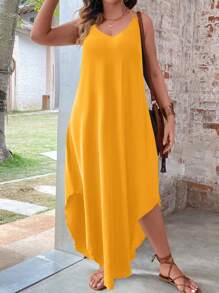 SHEIN LUNE Đầm Plus Size Chia màu trơn Giải trí - Màu vàng - Xem 4