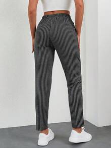 EURMUSE Striped Print Belted Trousers - Black and White - View 2