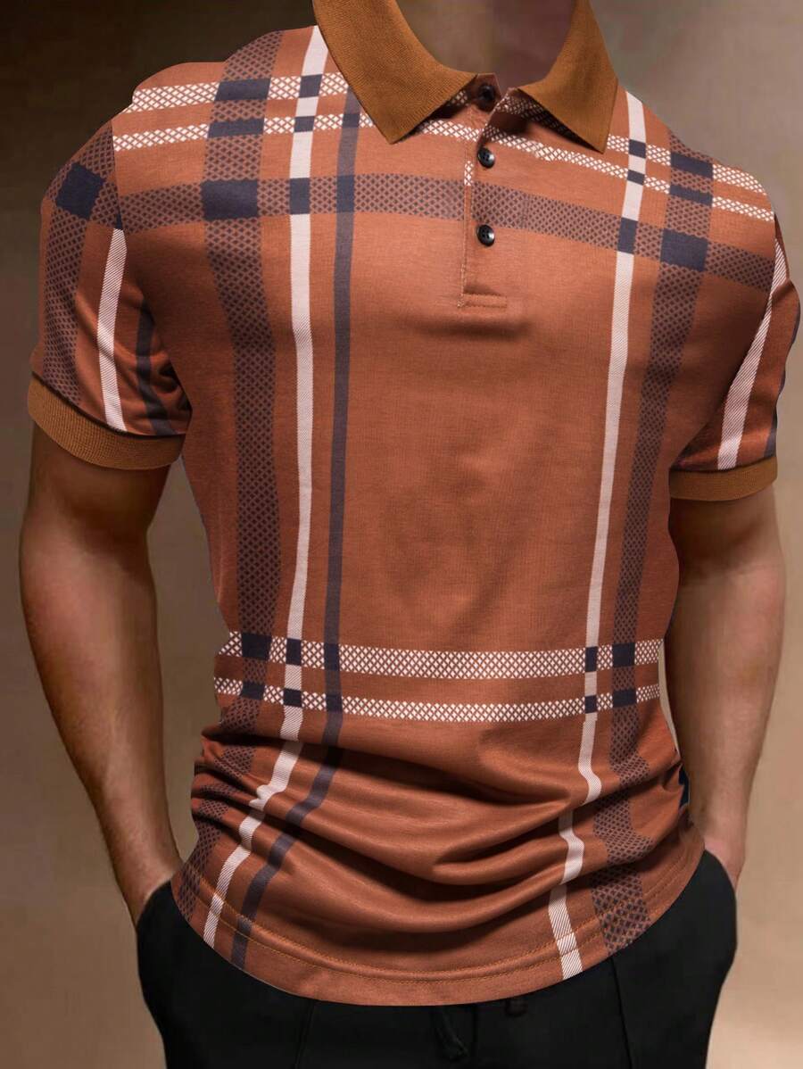 Manfinity Homme Hombres Camisa polo con estampado de cuadros