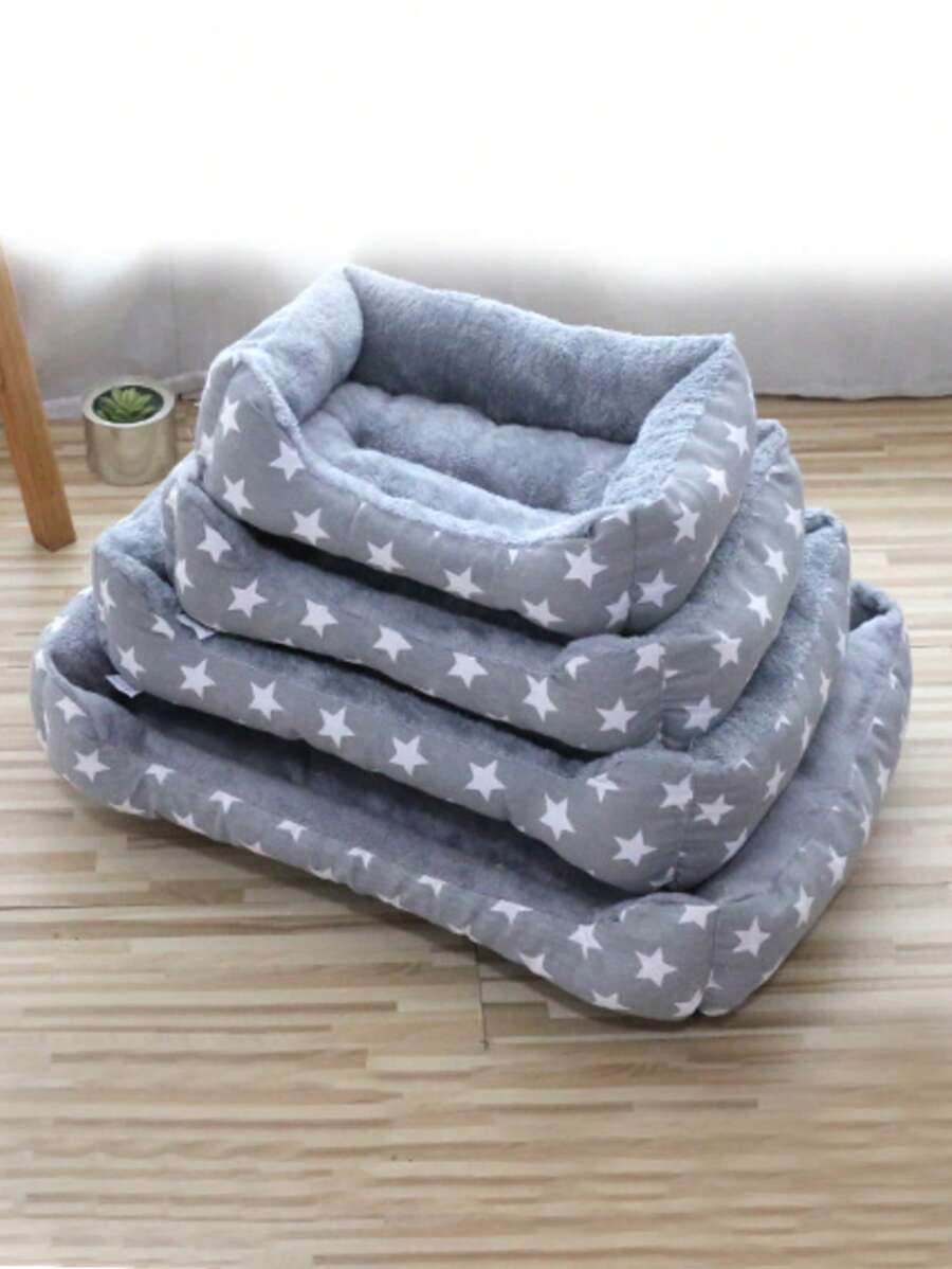 1pc Star Pattern Warm Plush Pet House Suitable For Small, Medium And Large Cats And Dogs To Sleep In All Seasons - Grey - View 1