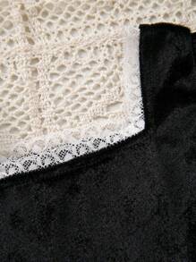 Baby Two Tone Mesh Overlay Square Neck Puff Sleeve Dress - Black and White - View 5