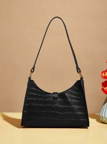 1 Túi đeo vai nữ có khóa từ tính họa tiết cá sấu thời trang, có thể đựng những vật dụng cần thiết hàng ngày như khăn giấy, son môi và điện thoại di động - màu đen - Xem 2