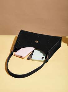 1 Túi đeo vai nữ có khóa từ tính họa tiết cá sấu thời trang, có thể đựng những vật dụng cần thiết hàng ngày như khăn giấy, son môi và điện thoại di động - màu đen - Xem 3