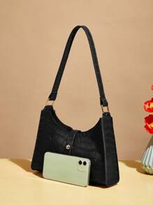 1 Túi đeo vai nữ có khóa từ tính họa tiết cá sấu thời trang, có thể đựng những vật dụng cần thiết hàng ngày như khăn giấy, son môi và điện thoại di động - màu đen - Xem 4