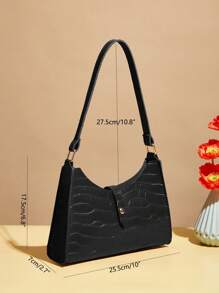 1 Túi đeo vai nữ có khóa từ tính họa tiết cá sấu thời trang, có thể đựng những vật dụng cần thiết hàng ngày như khăn giấy, son môi và điện thoại di động - màu đen - Xem 5