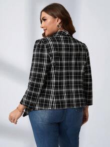 Chikora 秋冬加格纹印花披肩领不对称下摆西装外套 - 黑與白 - 查看 2