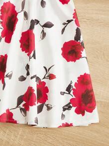 SHEIN Bộ hai mảnh Gái Cắt ra Hoa Boho - Đỏ - Xem 3