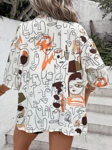 SHEIN LUNE Áo thun hở vai họa tiết Plus Figure cho mùa hè - Màu be - Xem 2