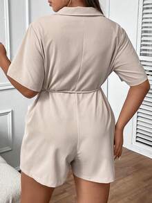 Flirla Jumpsuits Plus Size Thắt lưng Nút phía trước màu trơn Giải trí - Màu be - Xem 2