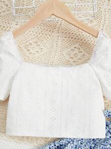 SHEIN Leap Crew Bộ hai mảnh Gái Bất đối xứng Viên lá sen Trọn gói Họa tiết hoa Boho - Màu xanh nhạt - Xem 4