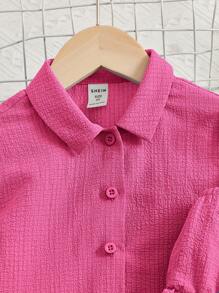 SHEIN Meninas Da Criança Carta Corrigida Macacão Cami & Sólido Camisa