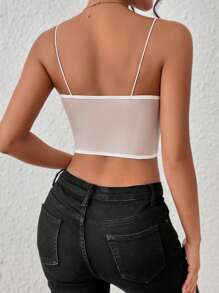 Zolique Solid Hook And Eye Front Lace Cami Top - White - View 2