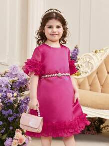 SHEIN 小女童荷葉邊荷葉袖洋裝不附腰帶 - 玫紅色 - 查看 3