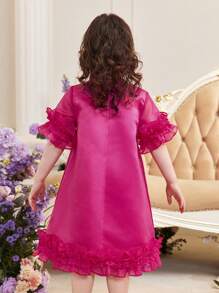 SHEIN 小女童荷葉邊荷葉袖洋裝不附腰帶 - 玫紅色 - 查看 2