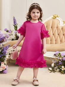 SHEIN 小女童荷葉邊荷葉袖洋裝不附腰帶 - 玫紅色 - 查看 4