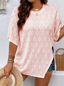 Calvaya 大碼落肩袖下擺開叉T恤 - 粉色 - 查看 1