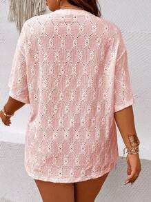 Calvaya 大碼落肩袖下擺開叉T恤 - 粉色 - 查看 2