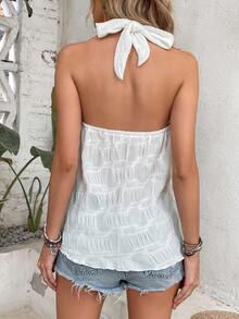 SHEIN VCAY Áo khoác và áo lót dành cho xe tăng nữ Tương phản ren Buộc lại màu trơn Giải trí - trắng - Xem 3