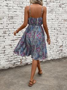 SHEIN LUNE 佩斯利和花圖案吊帶連衣裙不附腰帶 - 彩色 - 查看 2