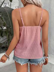Breezaya Swiss Dot Contrast Lace Cami Top - Pink - View 2