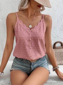 Breezaya Swiss Dot Contrast Lace Cami Top - Pink - View 5