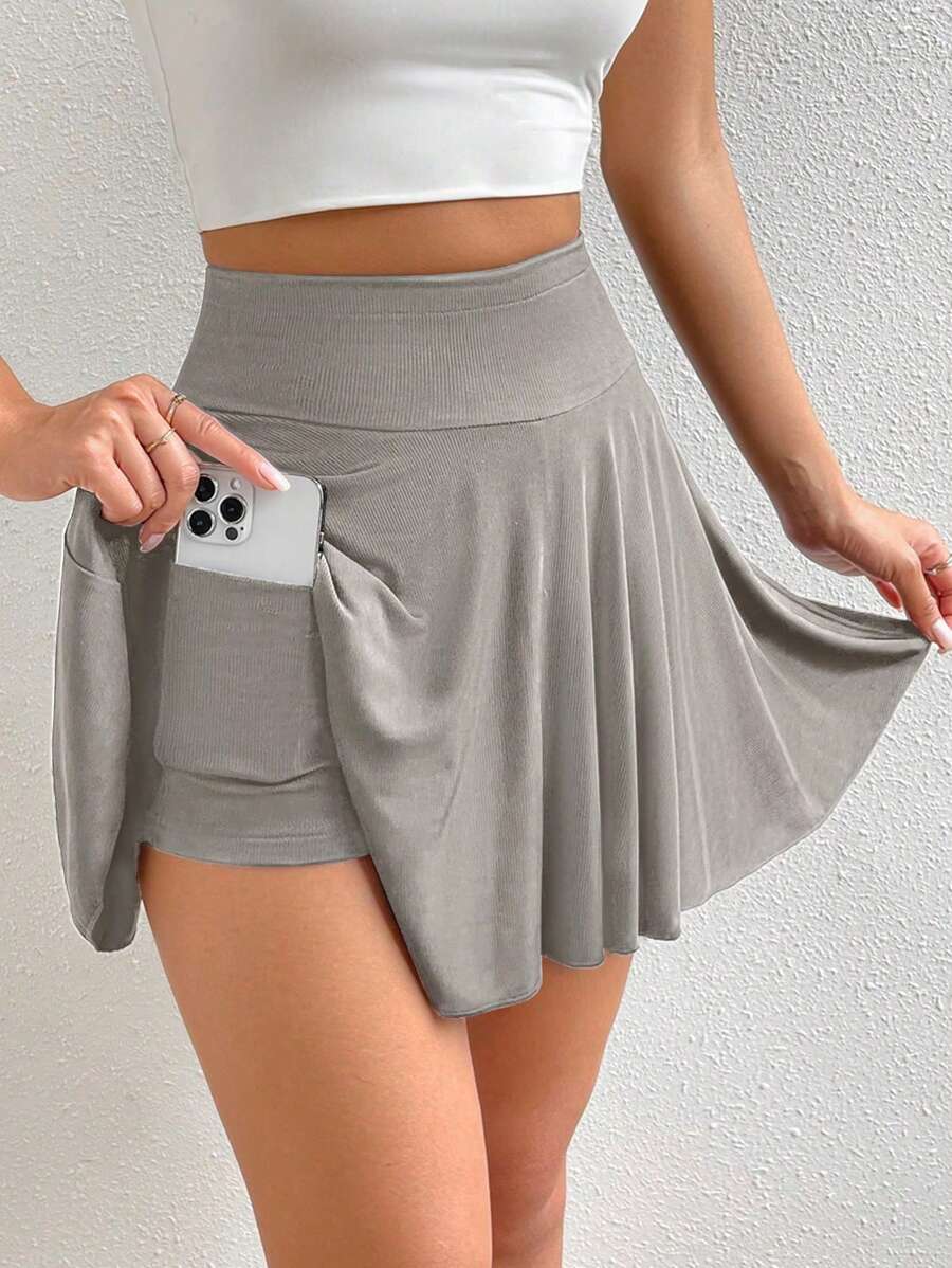 Chiquease Solid Side Phone Pocket Skort - Light Grey - View 1