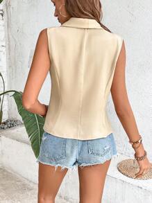 SHEIN LUNE Solid Shawl Collar Double Button Vest Blazer - Apricot - View 2