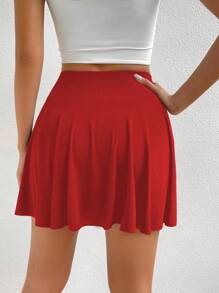 Chiquease High Waist Phone Pocket Detail Skort For New Year Clothes - Red - View 2