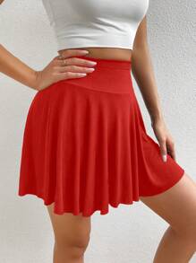 Chiquease High Waist Phone Pocket Detail Skort For New Year Clothes - Red - View 3