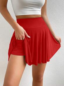 Chiquease High Waist Phone Pocket Detail Skort For New Year Clothes - Red - View 4