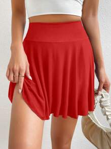 Chiquease High Waist Phone Pocket Detail Skort For New Year Clothes - Red - View 5