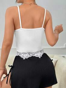 蕾絲拼接吊帶家居服上裝 - 白色 - 查看 2