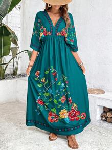 Breezaya 印花蝙蝠袖連衣裙 - 水鴨藍 - 查看 3