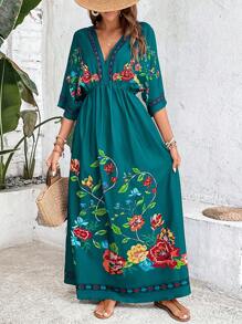 Breezaya 印花蝙蝠袖連衣裙 - 水鴨藍 - 查看 5