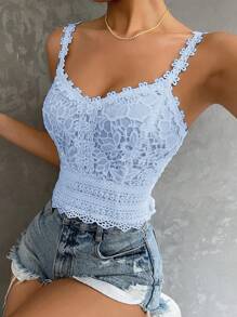SHEIN Privé Guipure Lace Cami Top - Baby Blue - View 4