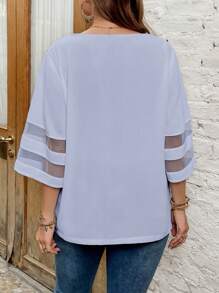 SHEIN LUNE Áo sơ mi Plus Size Tương phản Mesh cắt màu trơn Giải trí - Màu xanh nhạt - Xem 2