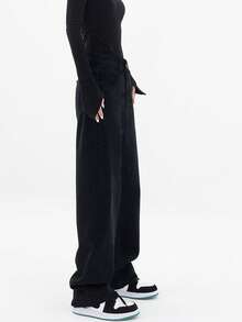 Solid Straight Leg Jeans - Black - View 5