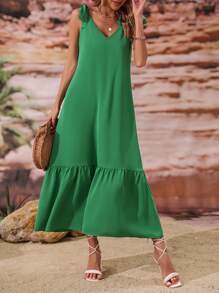 Breezaya Đầm Maxi Buộc Vai Xếp Ly Viền Xếp Nếp Trang Phục Nữ - màu xanh lá - Xem 4