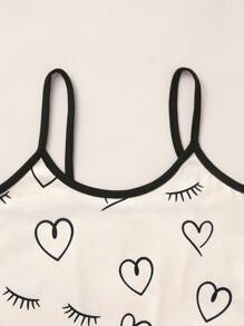 Tween Girl Heart & Eyelash Print Lettuce Trim PJ Set - Apricot - View 3