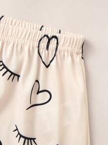 Tween Girl Heart & Eyelash Print Lettuce Trim PJ Set - Apricot - View 5