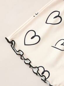 Tween Girl Heart & Eyelash Print Lettuce Trim PJ Set - Apricot - View 6